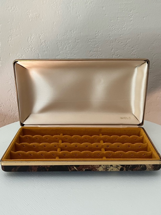 Vintage Jewelry - MELE Vintage Jewelry Box in Rose Gold and Mustard Velvet Hardshell Clamshell